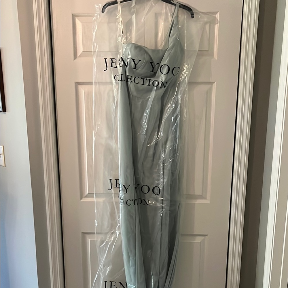 Jenny Yoo kora Dress in sea glass luxe chiffon